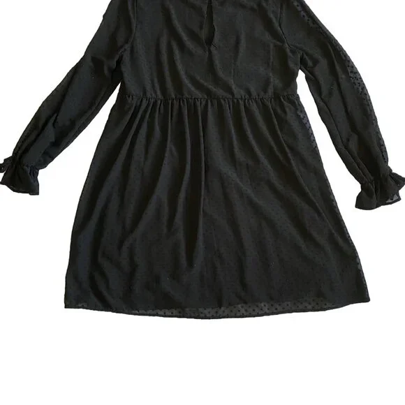 Xhilaration Black Swiss Dot Embroidered Babydoll Mini Dress M - Picture 7 of 14